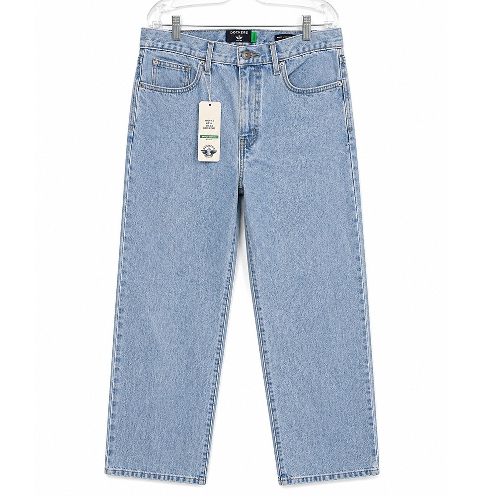 Dockers Womens Mid Rise Relaxed Straight Leg Jeans Light Wash Blue A64720005 25